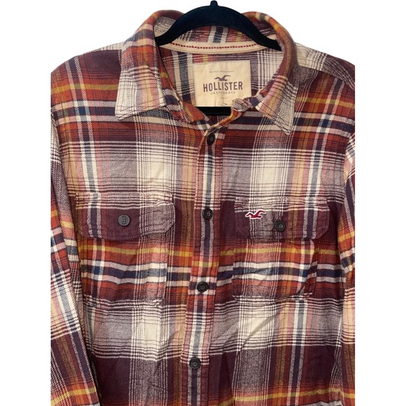 Hollister California Cotton Brown Plaid Flannel‎ Shirt Long Sleeve Button Up XL - Picture 5 of 5